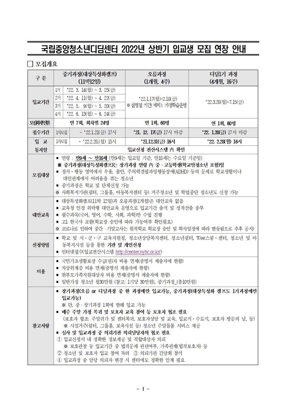 2022년 상반기 중장기과정 입교생 모집 연장 공고문001